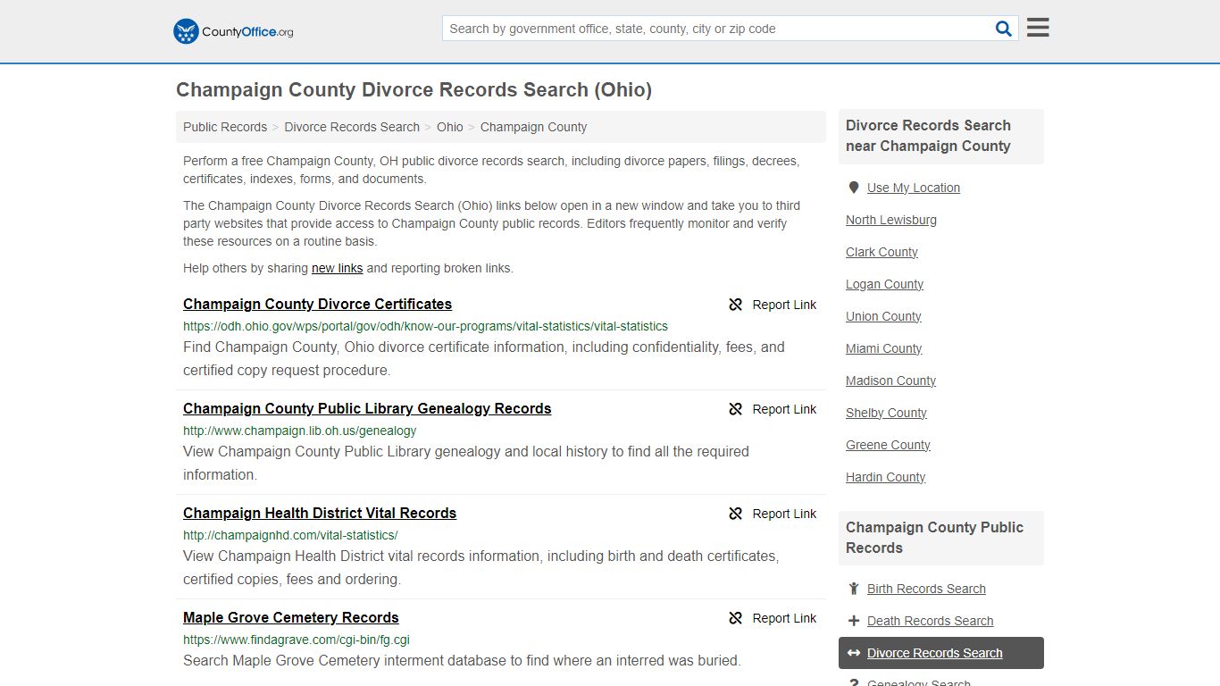 Champaign County Divorce Records Search (Ohio) - County Office