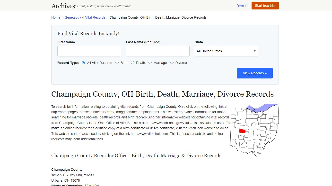 Champaign County, OH Birth, Death, Marriage, Divorce Records - Archives.com